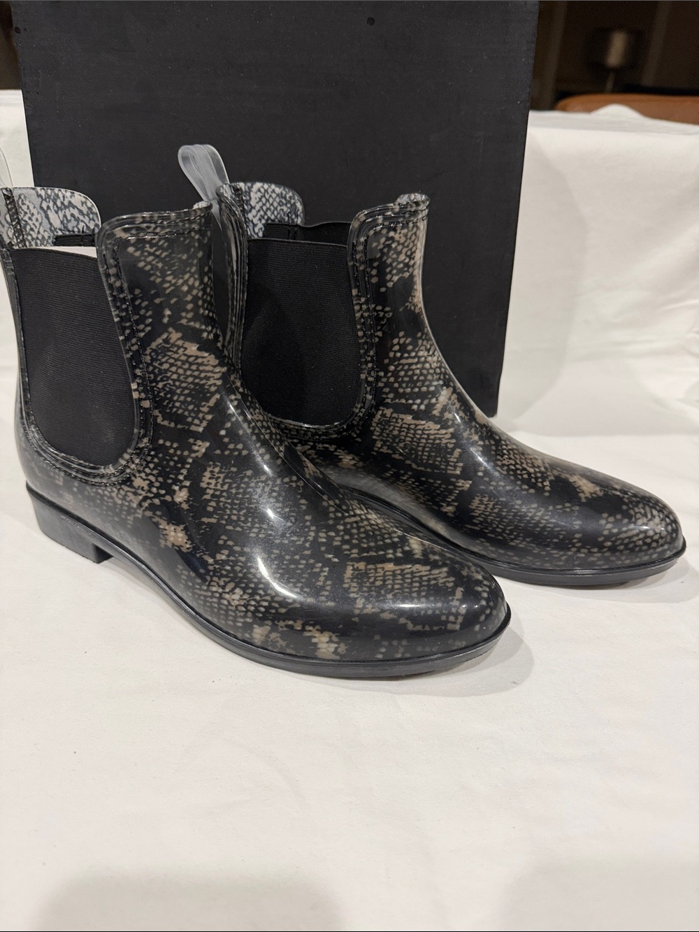 INC International Concepts Women's Black Snake-Print Chelsea Rain Boots